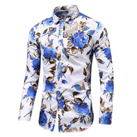 2019 jesień mężczyźni szczupła kwiatowy Print koszule z długim rękawem moda marka Party wakacje dorywczo sukienka koszulka w kwiatki Homme Plus rozmiar 7XL 3